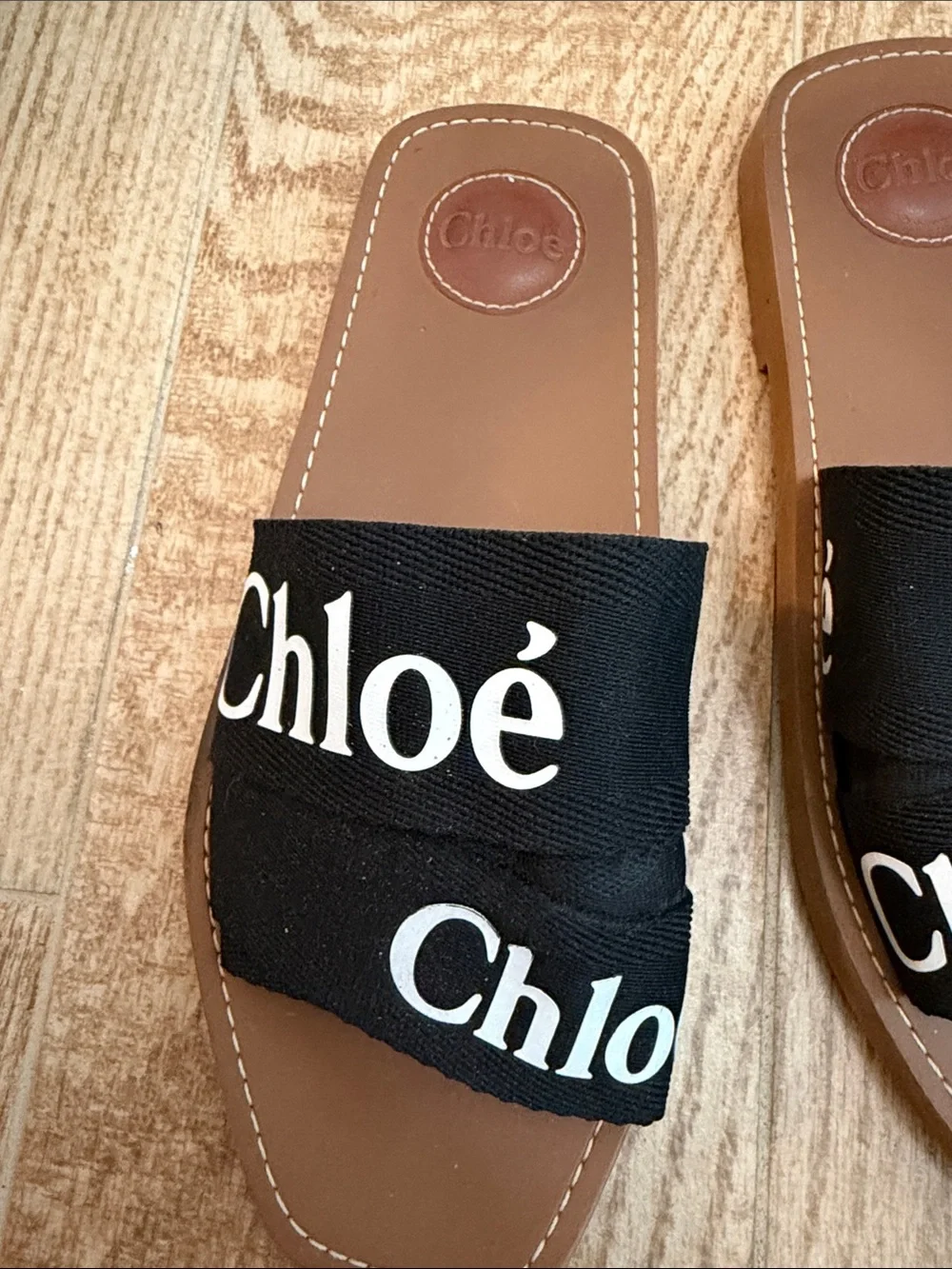 Chloe Black Logo Strap Slide Sandals